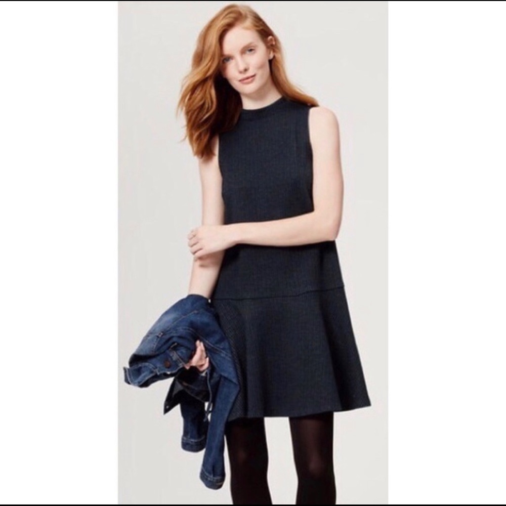 Loft Pinstripe Mock Neck Flippy Dress